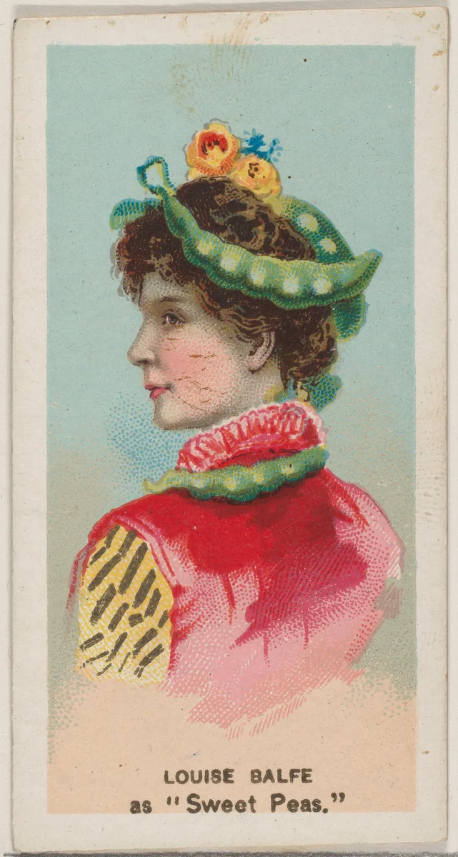 Louise Balfe as "Sweet Peas," from the series Fancy Dress Ball Costumes (N73) for Duke brand cigarettes by W. Duke, Sons & Co., print, 1889