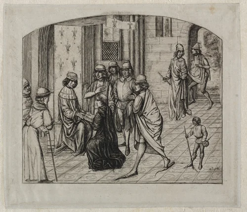 The Printed Work of the Latin Author, Valerius Maximus, Being Presented to King Louis XI by Charles Meryon, print, 1860