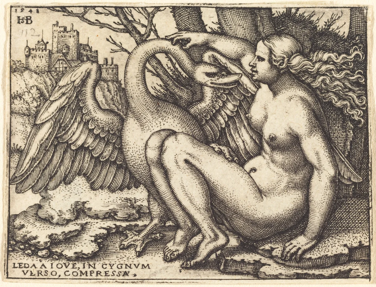 Leda and the Swan by Sebald Beham, print, 1548