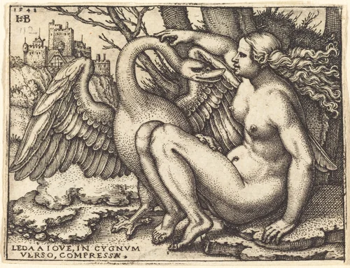 Leda and the Swan by Sebald Beham, print, 1548