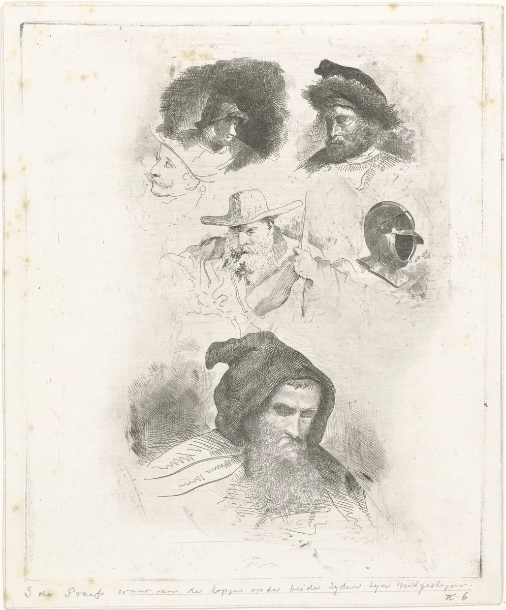 Portretstudie van verschillende hoofden by Jacobus Ludovicus Cornet, print, 1825-1882