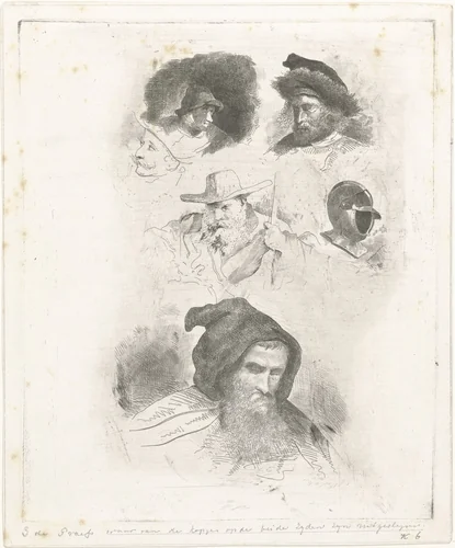 Portretstudie van verschillende hoofden by Jacobus Ludovicus Cornet, print, 1825-1882
