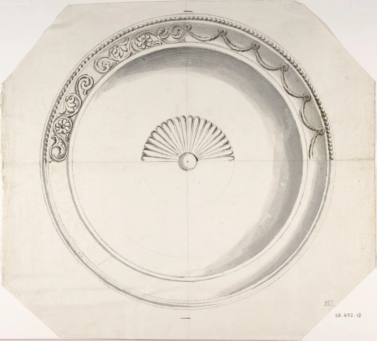 Tray or Platter with Two Alternate Designs by anonymous, drawing, 1800-1900