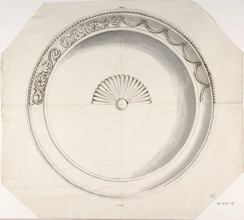 Tray or Platter with Two Alternate Designs by anonymous, drawing, 1800-1900