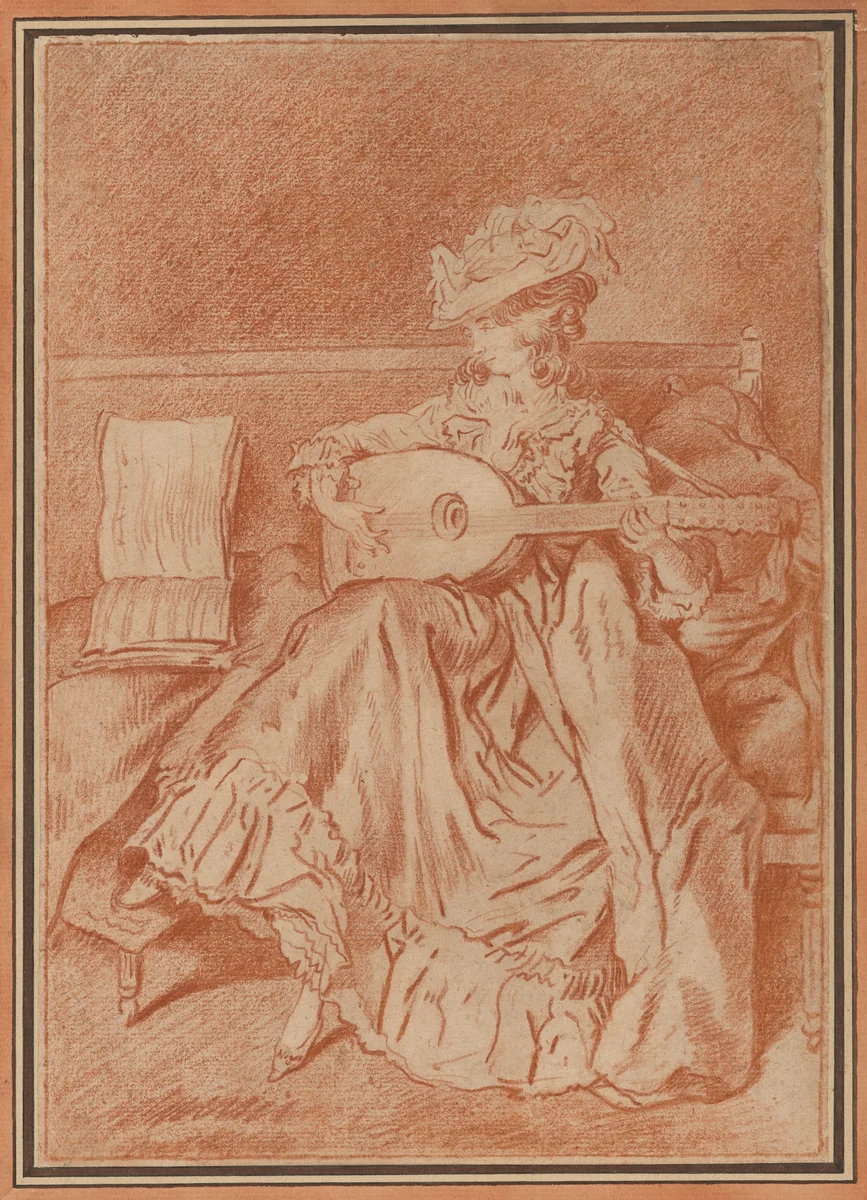 Seated Woman with a Mandolin by Louis Rolland Trinquesse, drawing, 1774-1784