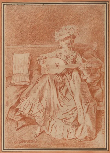 Seated Woman with a Mandolin by Louis Rolland Trinquesse, drawing, 1774-1784