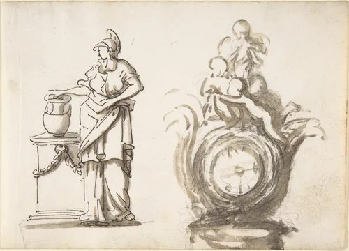 Design for a Clock with a Classical Female Figure by anonymous, drawing, 1795-1805