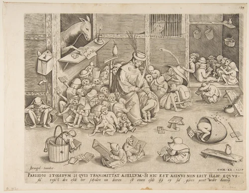The Ass at School by Pieter Bruegel, print, 1557