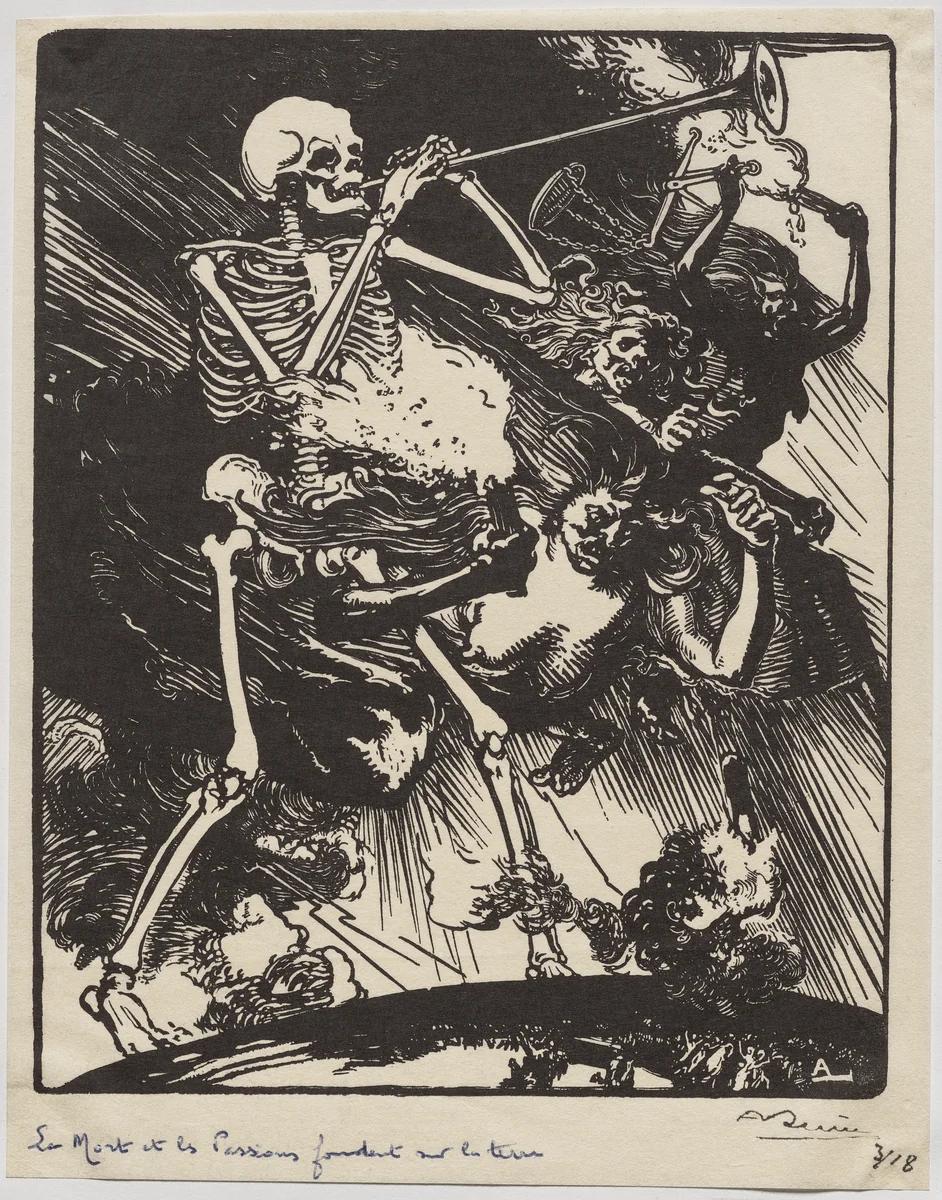 La Mort et les Passions fondant sur la terre by Auguste Louis Lepère, drawing, 1914