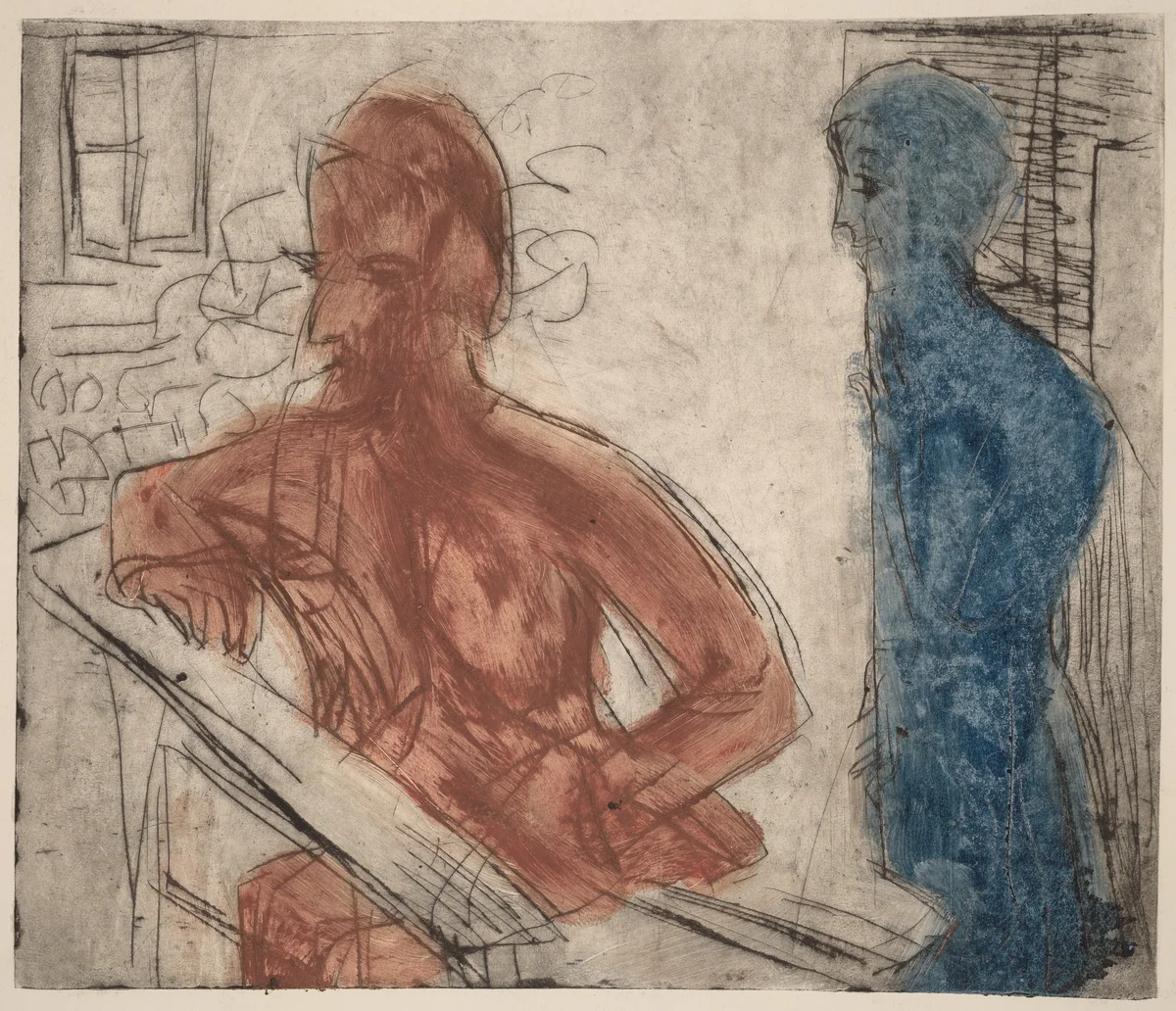 Peasant and Girl by Ernst Ludwig Kirchner, print, 1921