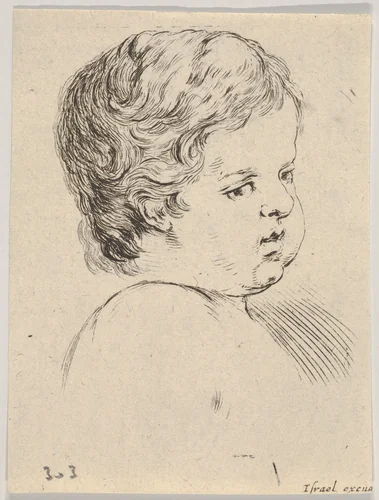 Plate 12: Head of a child, from "The Book for Learning to Draw" (Livre pour apprendre à dessiner) by Stefano della Bella, print, 1647-1652