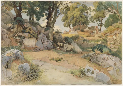 Rocks and Oaks in the Serpentara by Victor Paul Mohn, drawing, 1869
