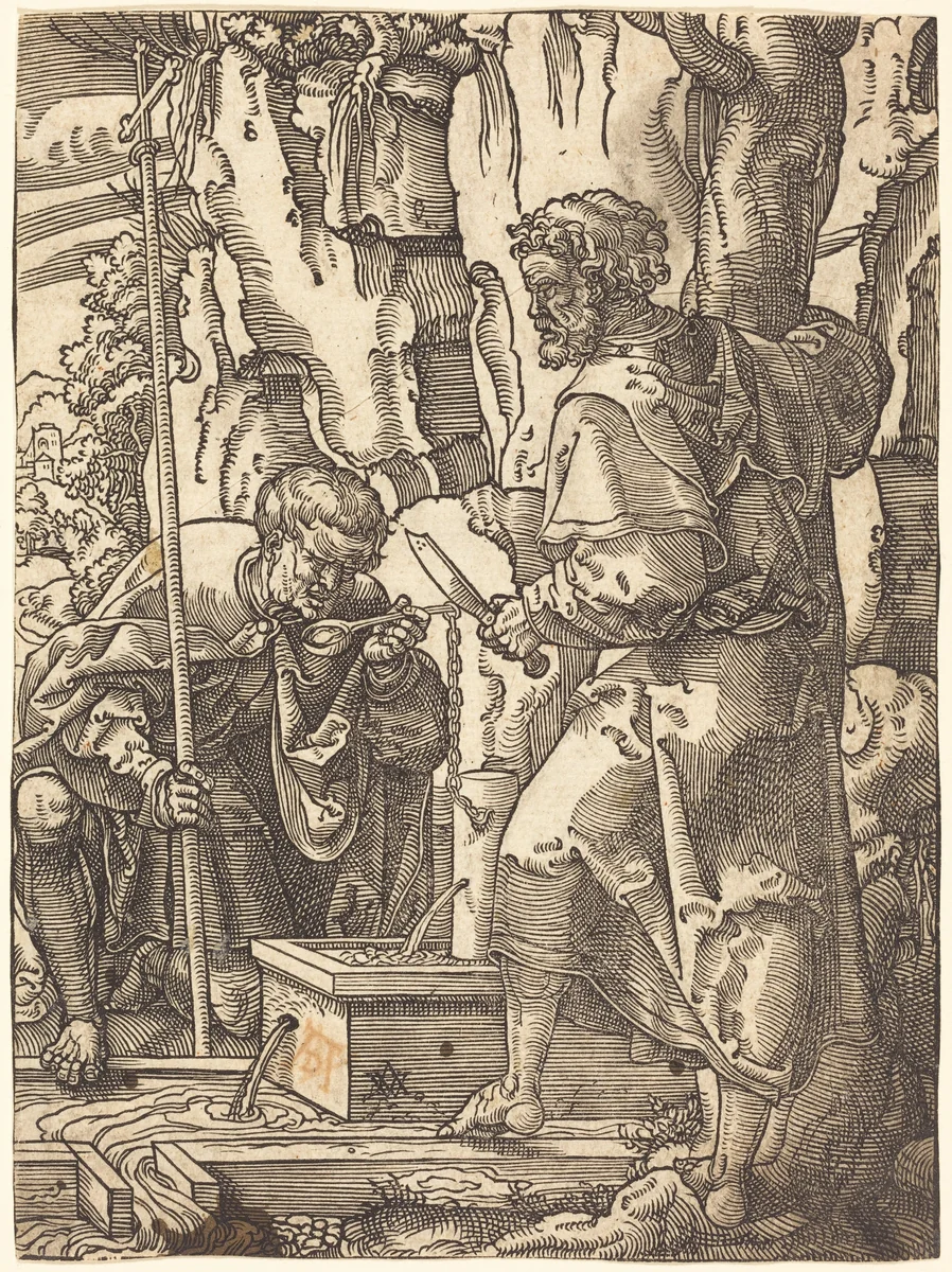 Saints Philip and Bartholomew by a Spring by Anton Woensam, print, 1529