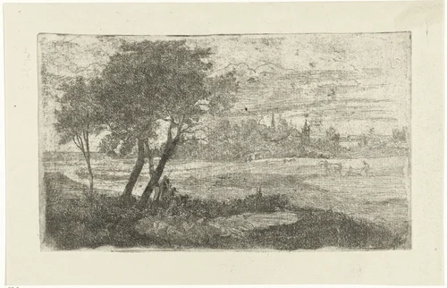 Landschap met een ploeger by Joseph Hartogensis, print, 1837-1865