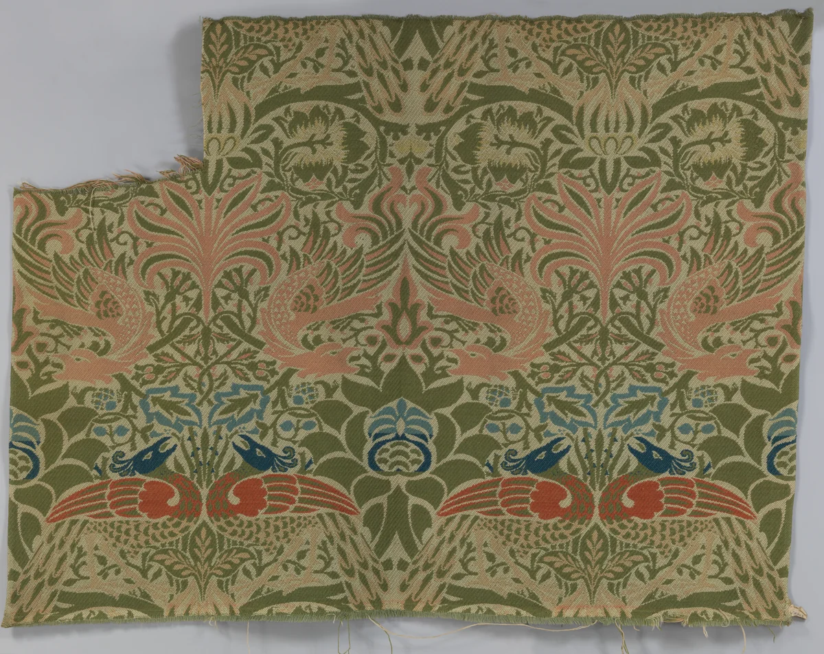 "Peacock and Dragon" by William Morris, textile, 1878