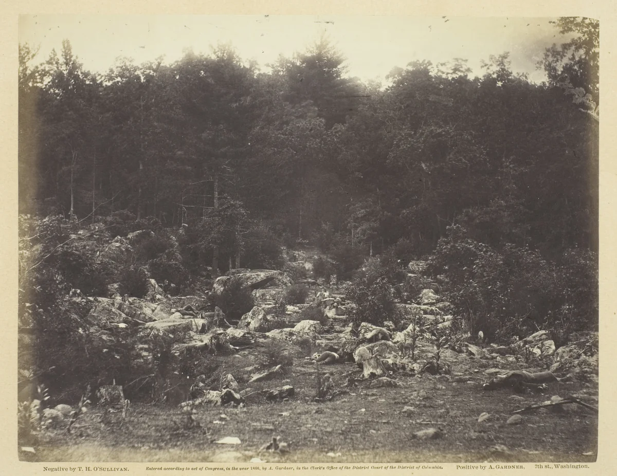 Slaughter Pen, Foot of Round Top, Gettysburg by Timothy O'Sullivan, photograph, 1863