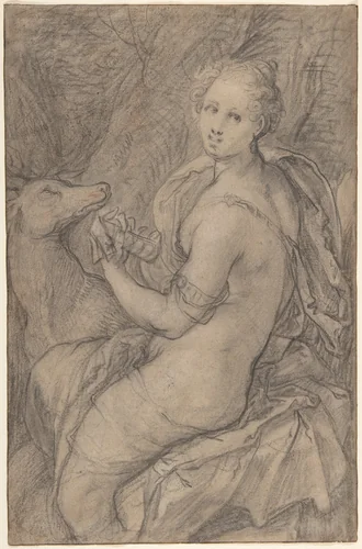 The Sense of Hearing; verso: light sketch of a woman's head and an arm by Hendrick Goltzius, drawing, 1570-1617