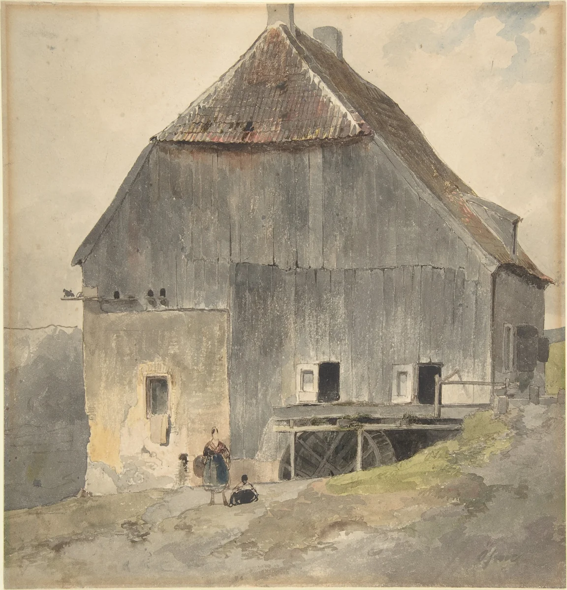 Watermill by Ernst Erwin Oehme, drawing, 1865-1875