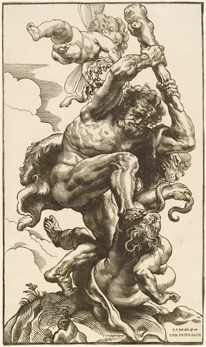 Hercules Fighting the Fury and the Discord by Christoffel Jegher
Peter Paul Rubens, print, 1630