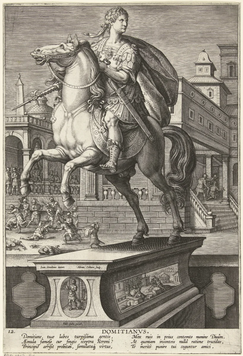 Keizer Domitianus te paard by Unknown, print, 1587-1589