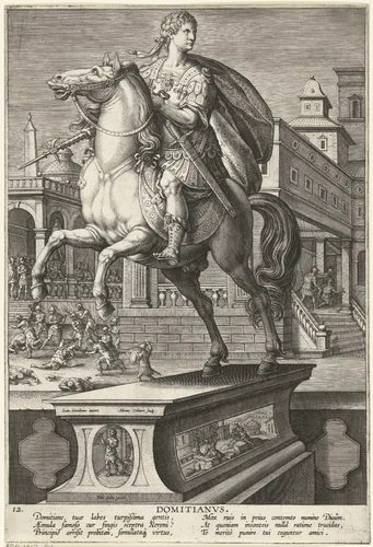 Keizer Domitianus te paard by Unknown, print, 1587-1589
