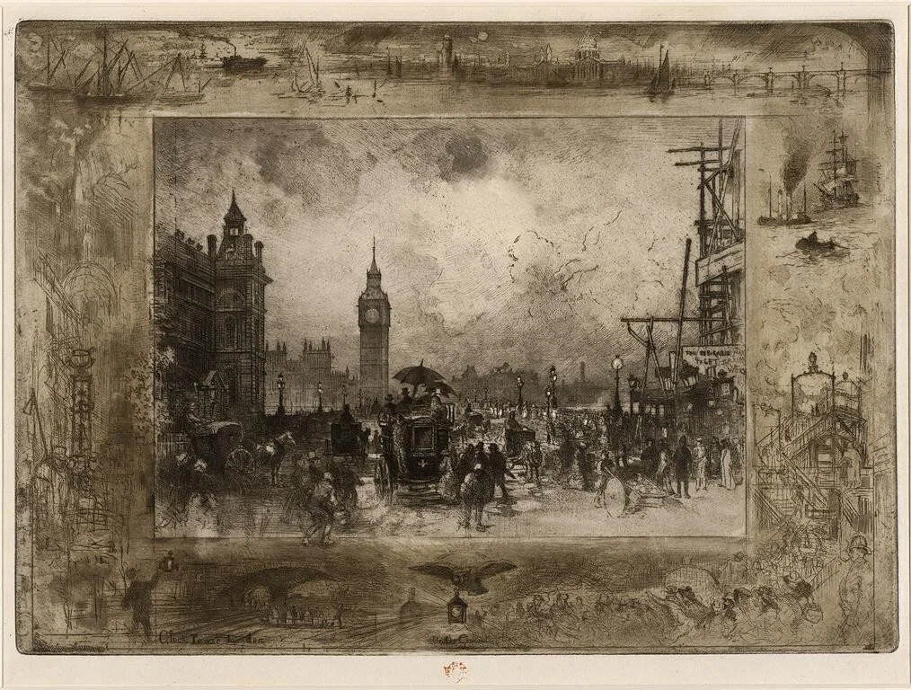 Westminster Bridge by Félix-Hilaire Buhot, print, 1884