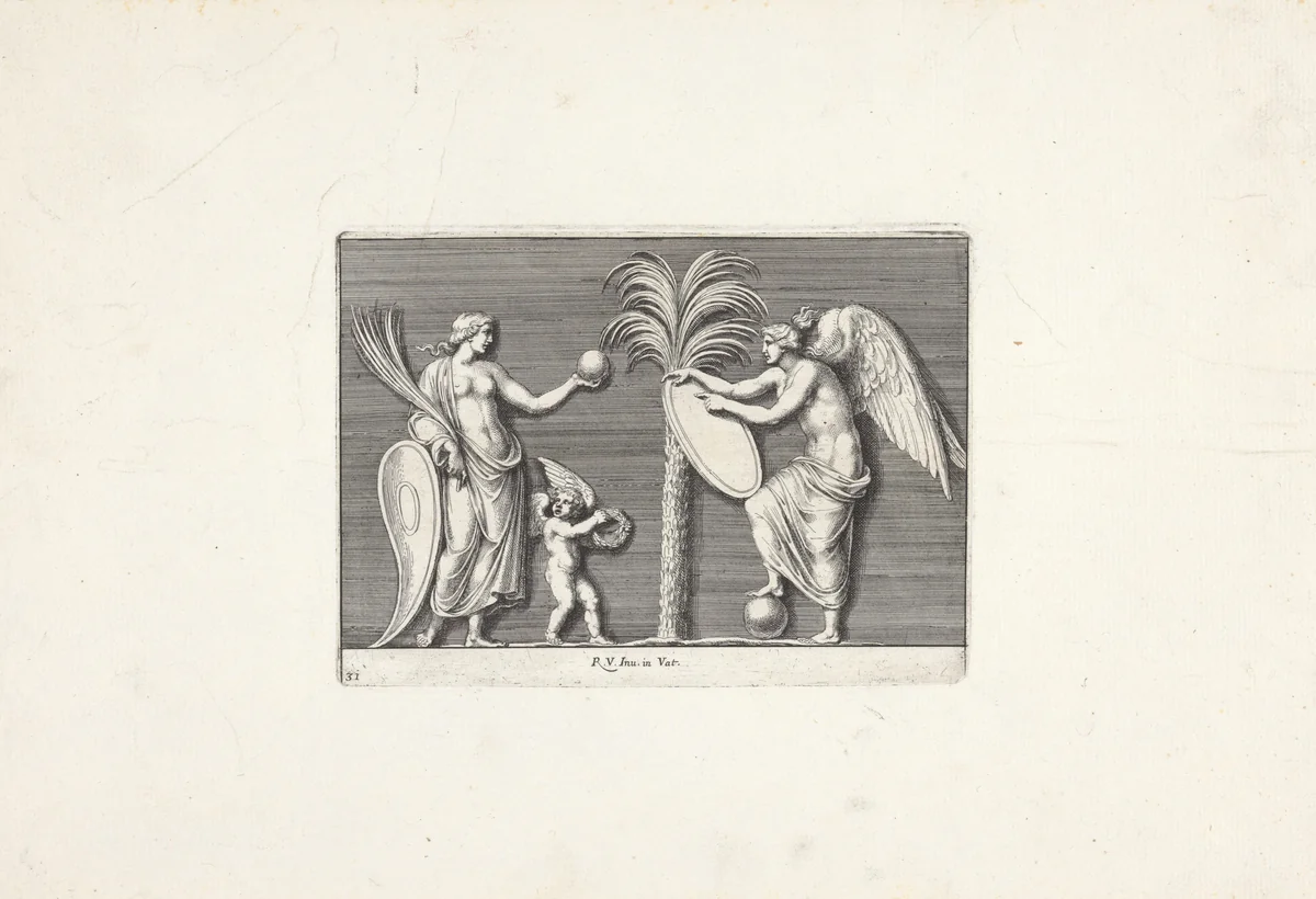 Venus, Amor en Victorie by Pietro Sante Bartoli, print, 1645-1700