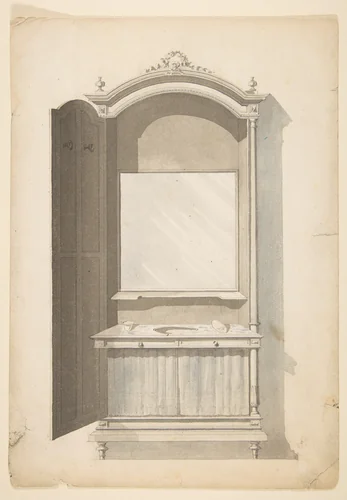 Design for a Sink and Vanity by anonymous, drawing, 1800-1899
