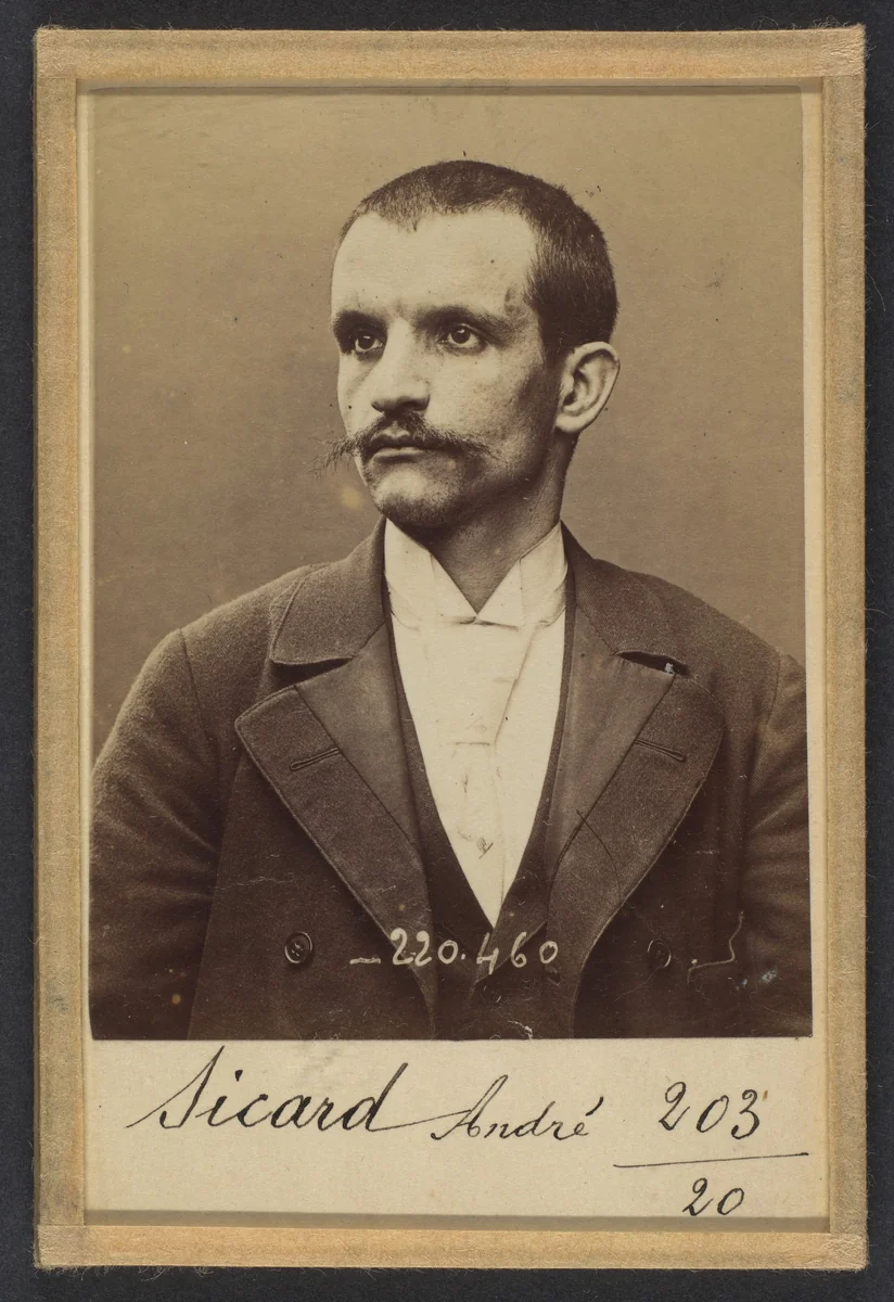 Sicard. André. 32 ans, né à Nîmes le 25/10/62. Bijoutier. Anarchiste. 2/7/94. by Alphonse Bertillon, photograph, 1894