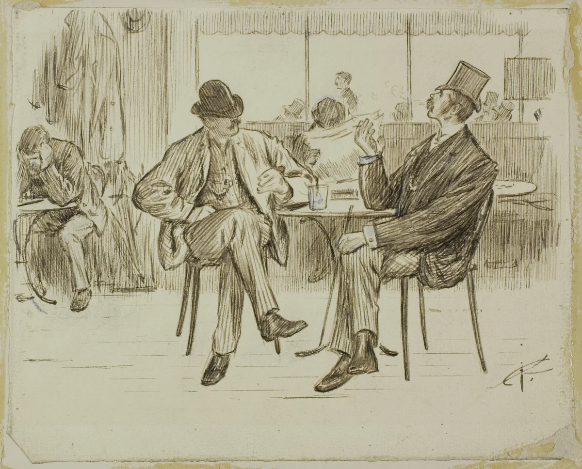 Café Scene by Charles Samuel Keene, drawing, 1870-1891