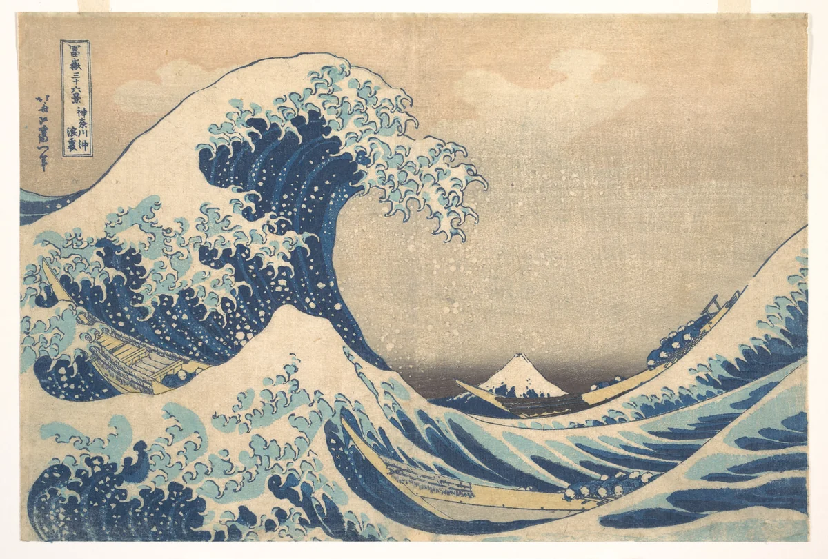 Under the Wave off Kanagawa (Kanagawa oki nami ura), also known as The Great Wave, from the series Thirty-six Views of Mount Fuji (Fugaku sanjūrokkei) by Katsushika Hokusai (葛飾 北斎), print, 1820-1842