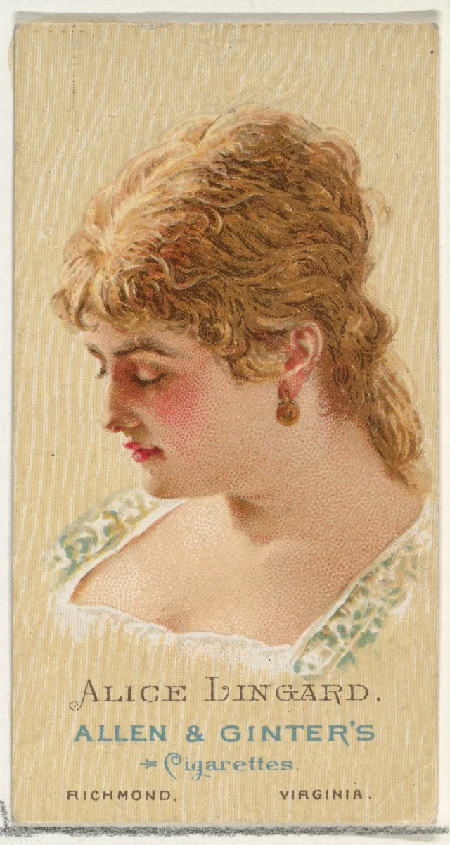 Alice Lingard, from World's Beauties, Series 2 (N27) for Allen & Ginter Cigarettes by Allen & Ginter, print, 1888