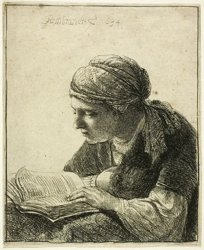 Woman Reading by Rembrandt van Rijn, print, 1634