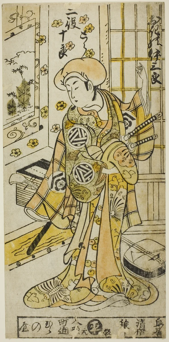 The Actor Ogino Isaburo I in two roles, Tora and Soga no Juro, in the play "Juhakko Imayo Soga," performed at the Nakamura Theater in the first month, 1734 by Torii Kiyomasu II (鳥居 清倍), print, 1734