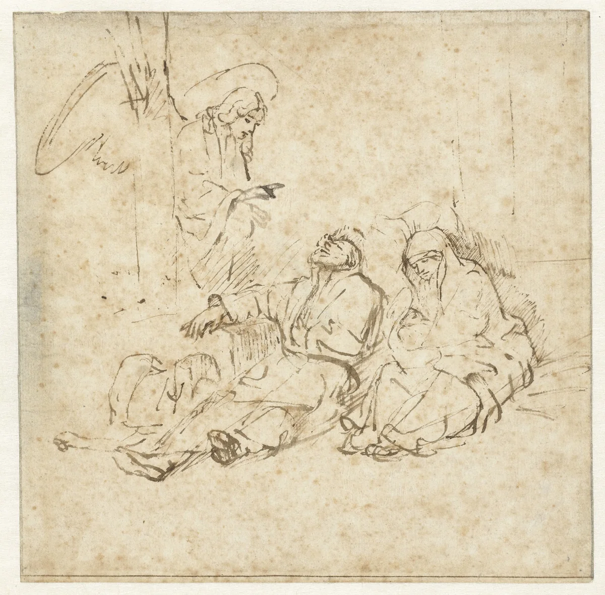 The Angel Appearing to Joseph in his Dream by Rembrandt van Rijn, drawing, 1650