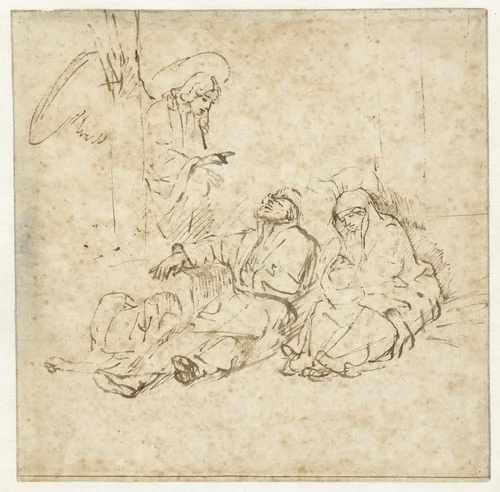 The Angel Appearing to Joseph in his Dream by Rembrandt van Rijn, drawing, 1650
