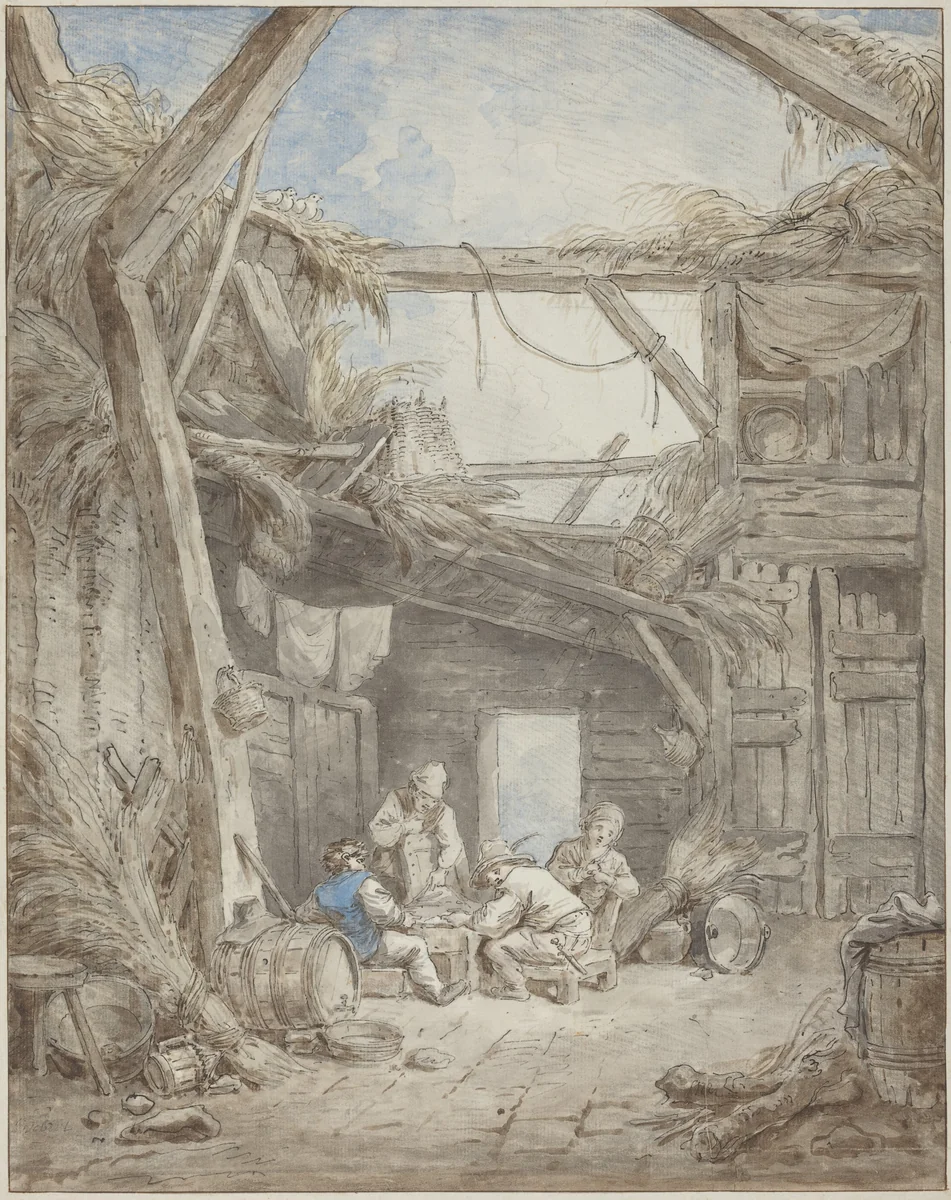 Ruined Farm by Hubert Robert, drawing, 1770-1775