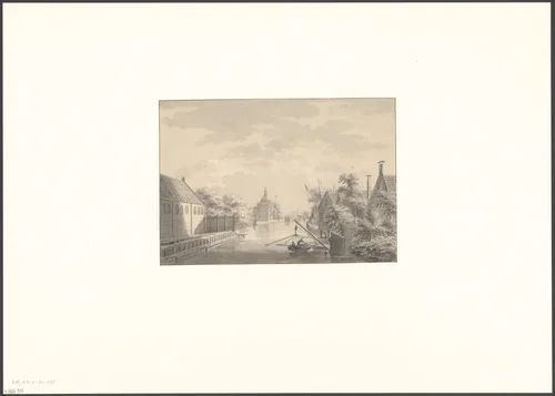 Gezicht op de Muiderpoort vanaf de Plantage Muidergracht by anonymous, drawing, 1770-1799