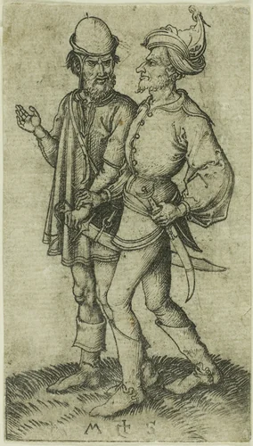 Two Moors in Conversation by Martin Schongauer, print, 1450-1491