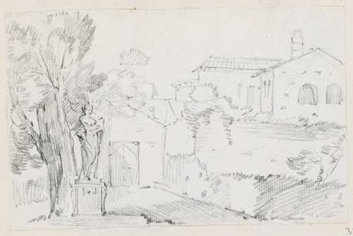 Corner of an Italian Garden with a Church Beyond by Joseph-Marie Vien, drawing, 1744-1750