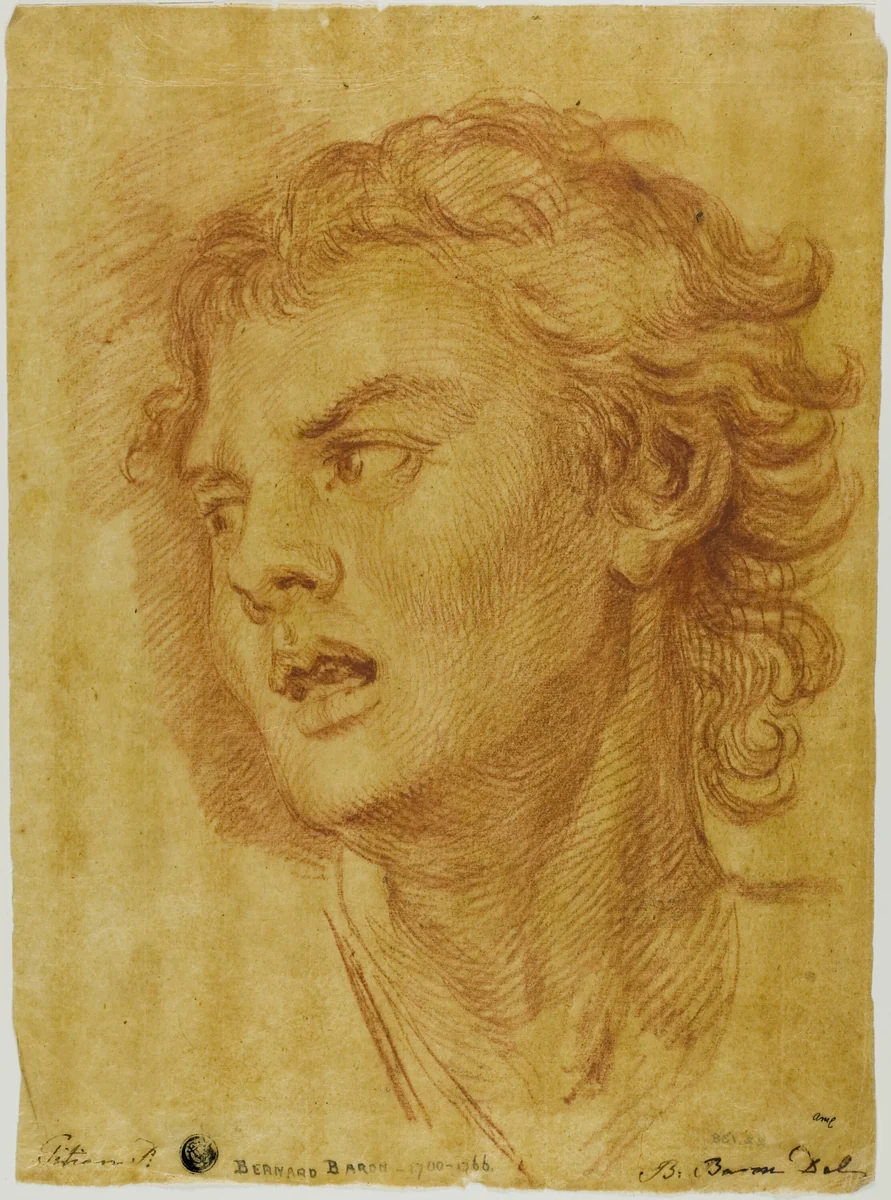 Head of a Hunter by Bernard Baron, drawing, 1716-1762