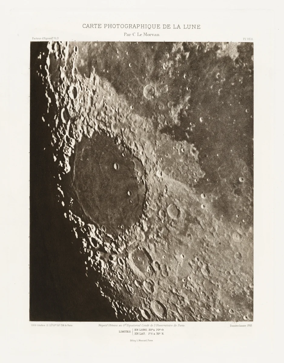 Carte photographique de la lune, planche VII.A (Photographic Chart of the Moon, plate VII.A) by Charles Le Morvan, photograph, 1908-1914
