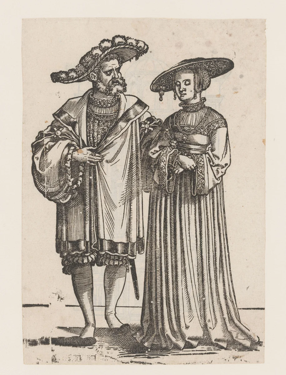 Voorname heer en dame by anonymous, print, 1510-1550