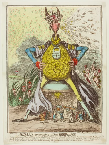 Midas, Transmuting All, Into Paper by James Gillray, print, 1797