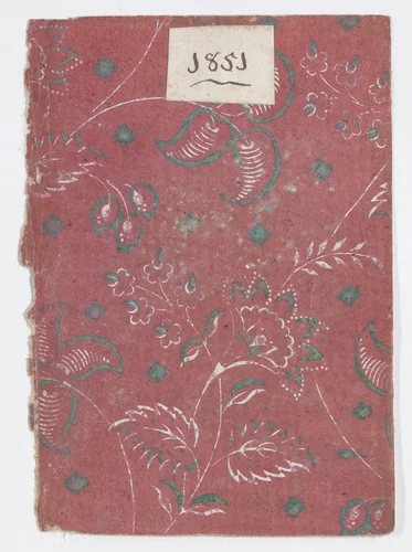 Red book cover with floral and vine pattern by anonymous, print, 1846-1856