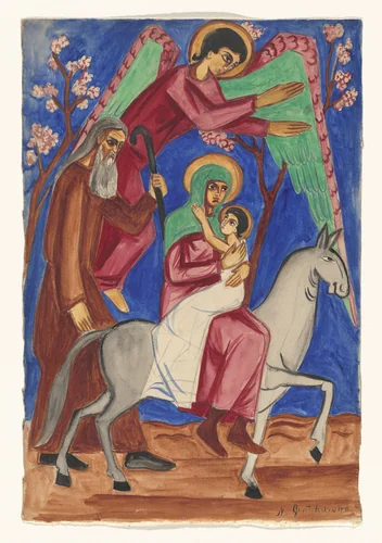 The Flight into Egypt, for Liturgy by Natalia Goncharova, drawing, 1915
