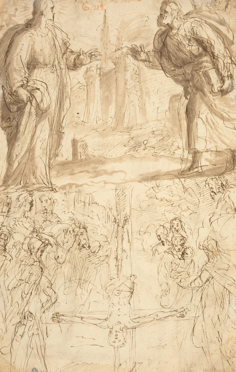 Crucifixion of Saint Peter by Giulio Cesare Procaccini, drawing, 1600-1625