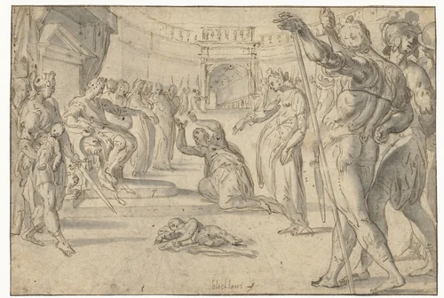 Oordeel van Salomon by Anthonie Blocklandt, drawing, 1542-1583