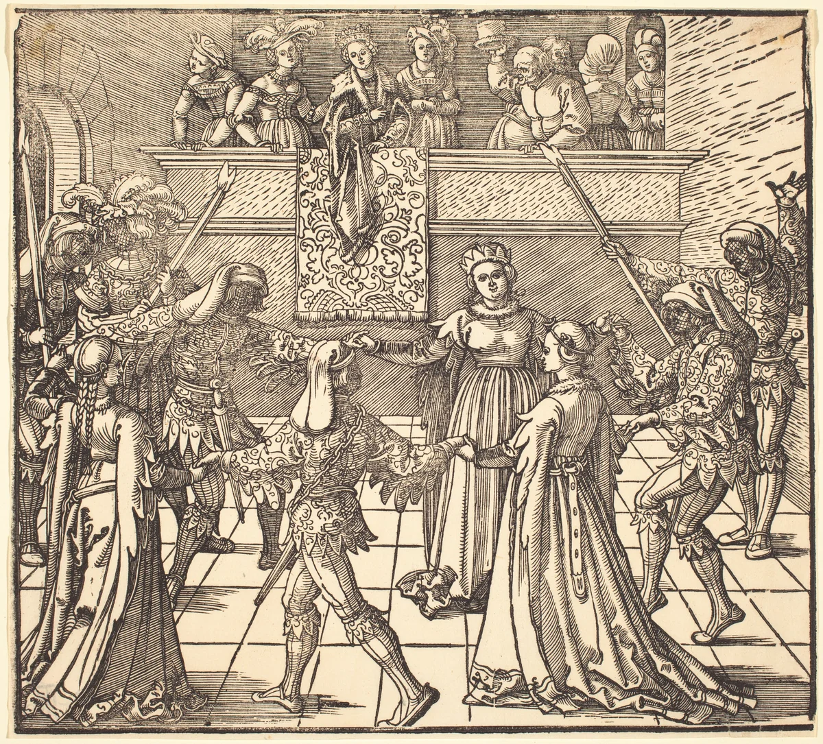 Masquerade Dance with Torches by Albrecht Dürer, print, 1511-1521