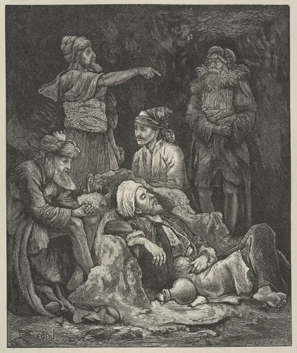 The Five Kings Hiding in the Cave, from "Dalziels' Bible Gallery" by Edward Gurden Dalziel, print, 1865-1881